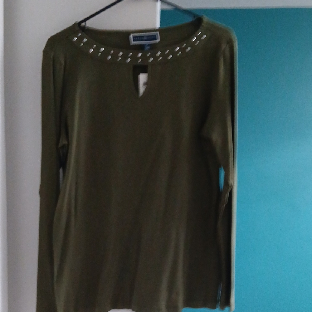 Olive Green Long Sleeve Karen Scott Top